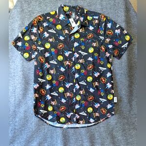 Disney Parks 'Icons' pattern short sleeve button up shirt - S